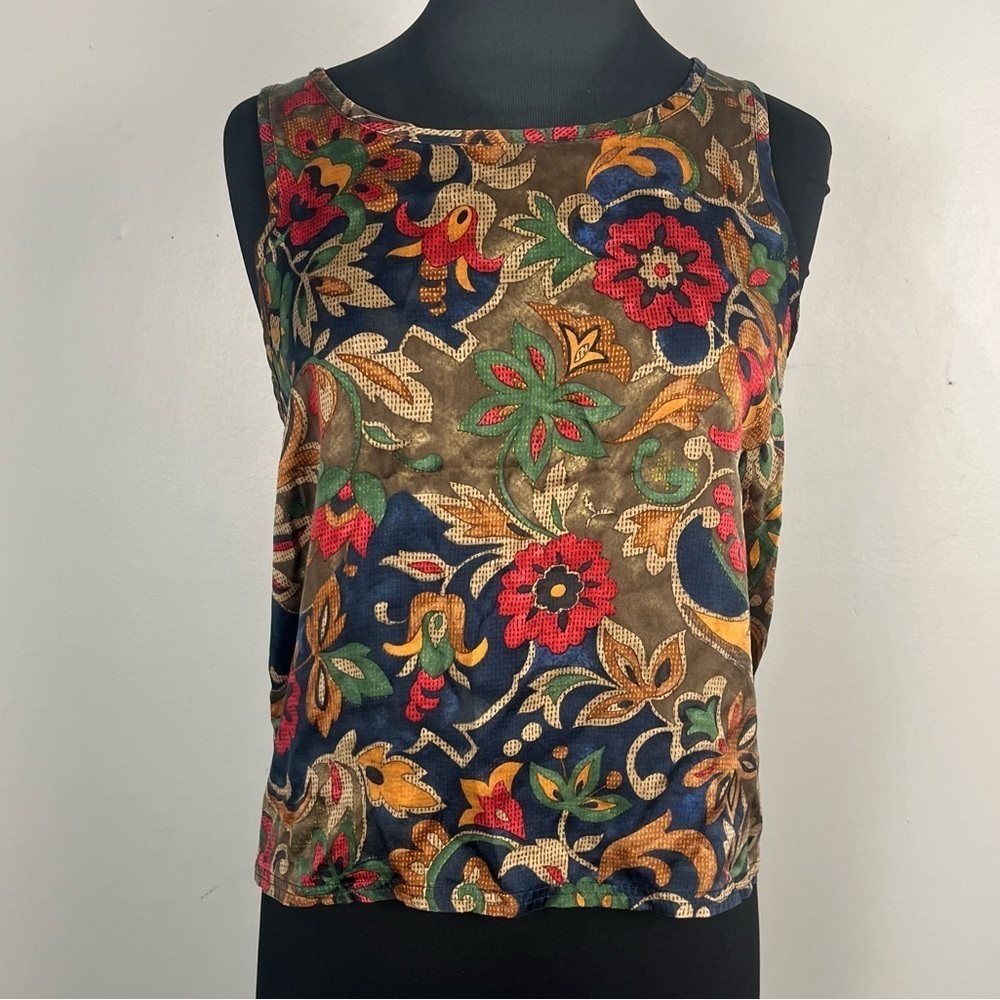 Vintage Victoria’s Secret 100% Silk Sleeveless Tank Size XS Floral Gold Label